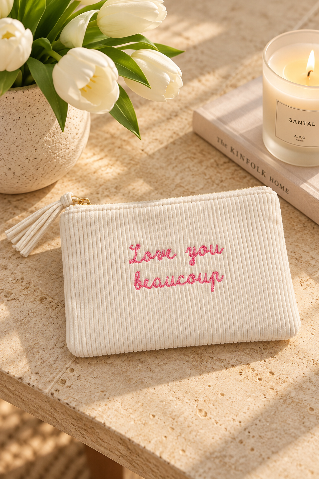 Cream Love You Beaucoup Zip Bag
