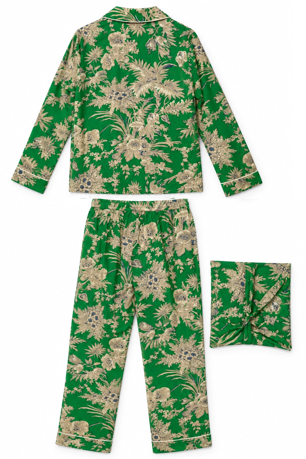Green and Taupe Floral Cotton Long Sleeve PJ In Bag