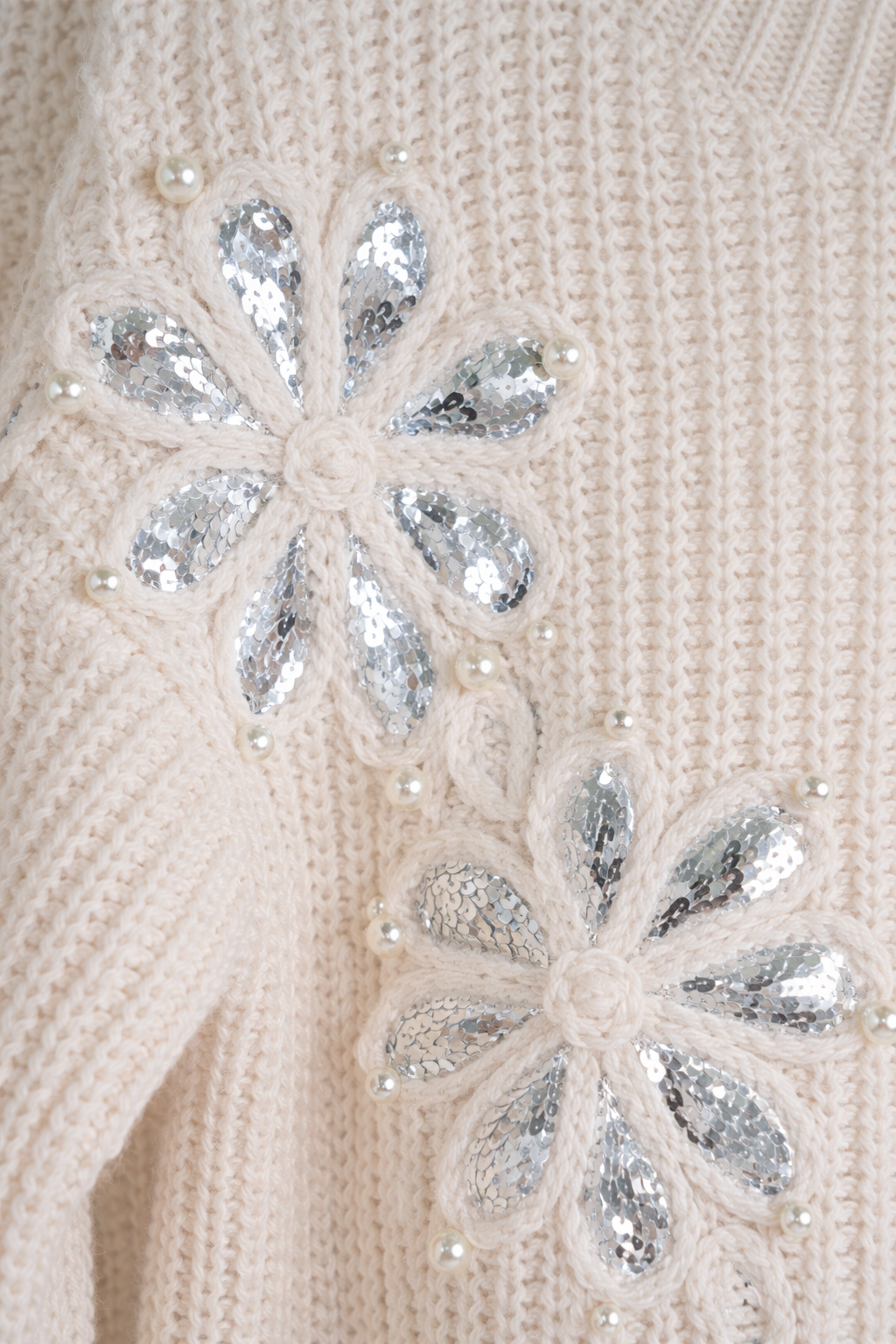 Cream Sequin Pearl Jumper