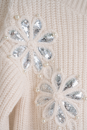 Cream Sequin Pearl Jumper