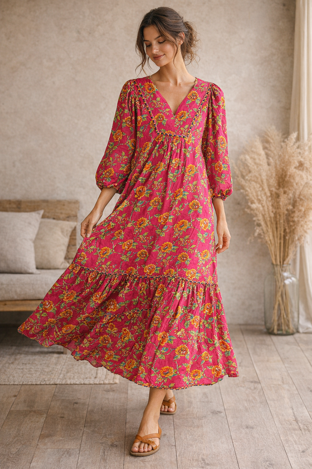 Cerise Floral Kaftan