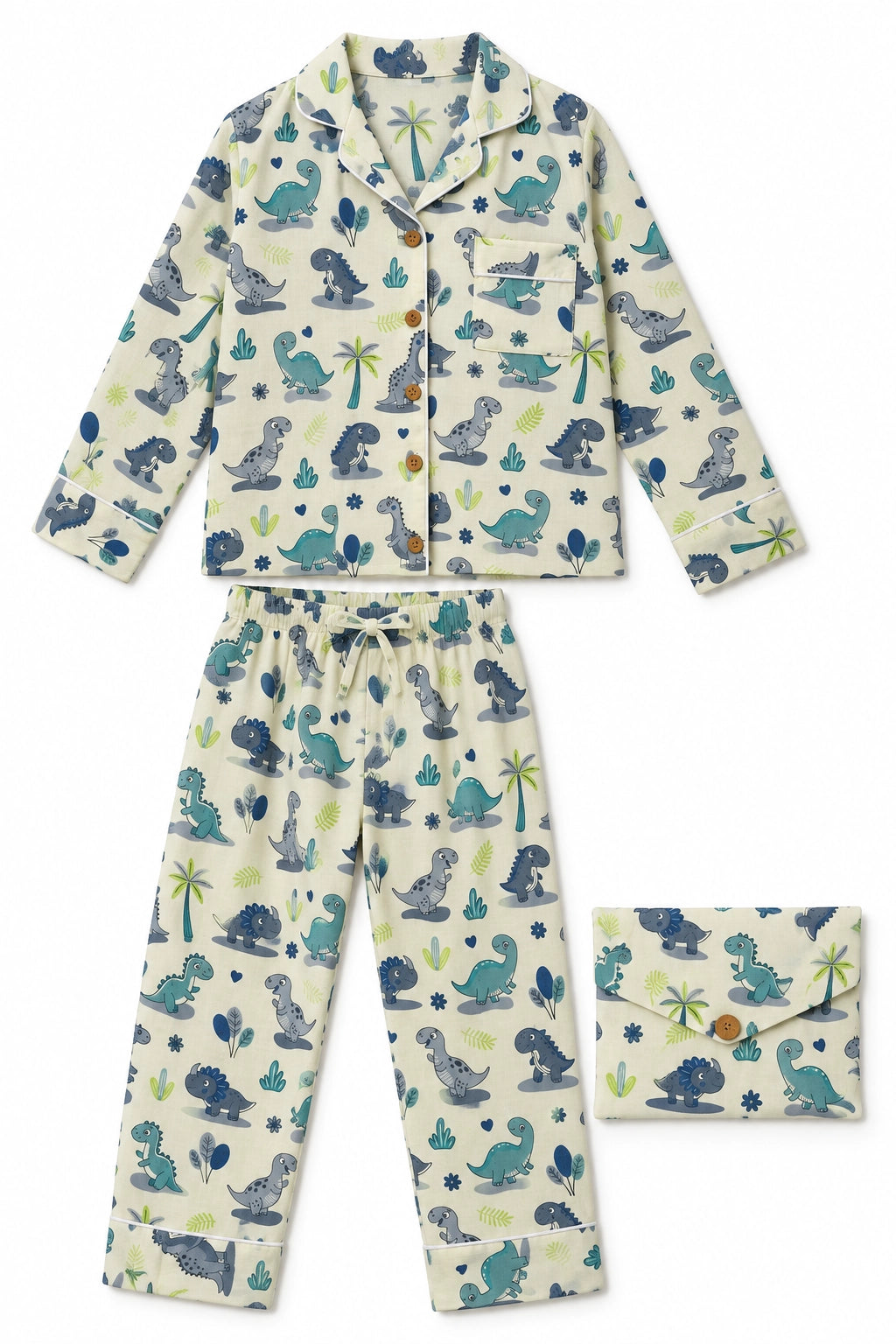 Grey Dino Cotton Long Sleeve PJ