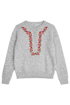 Grey Floral Button Jumper