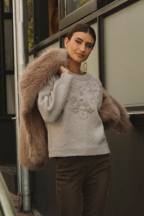 Grey Floral Embroidered Jumper