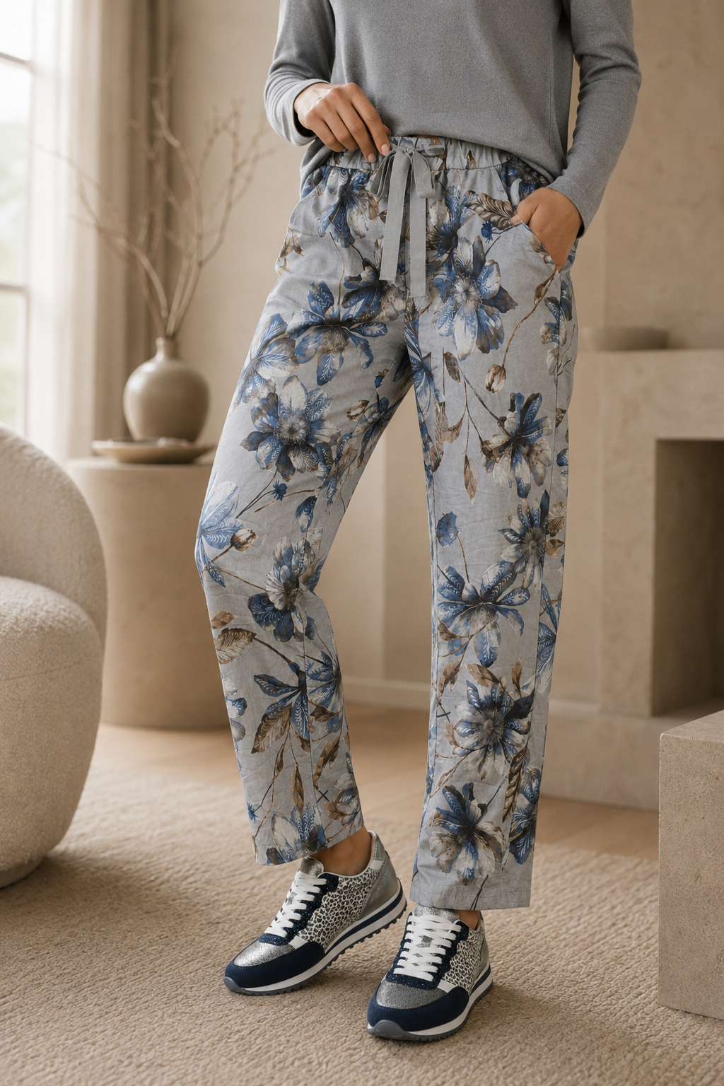 Grey Floral Winter Jogger