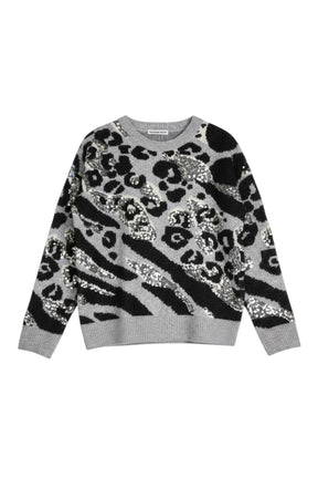 Grey Leopard Sequin Jumper
