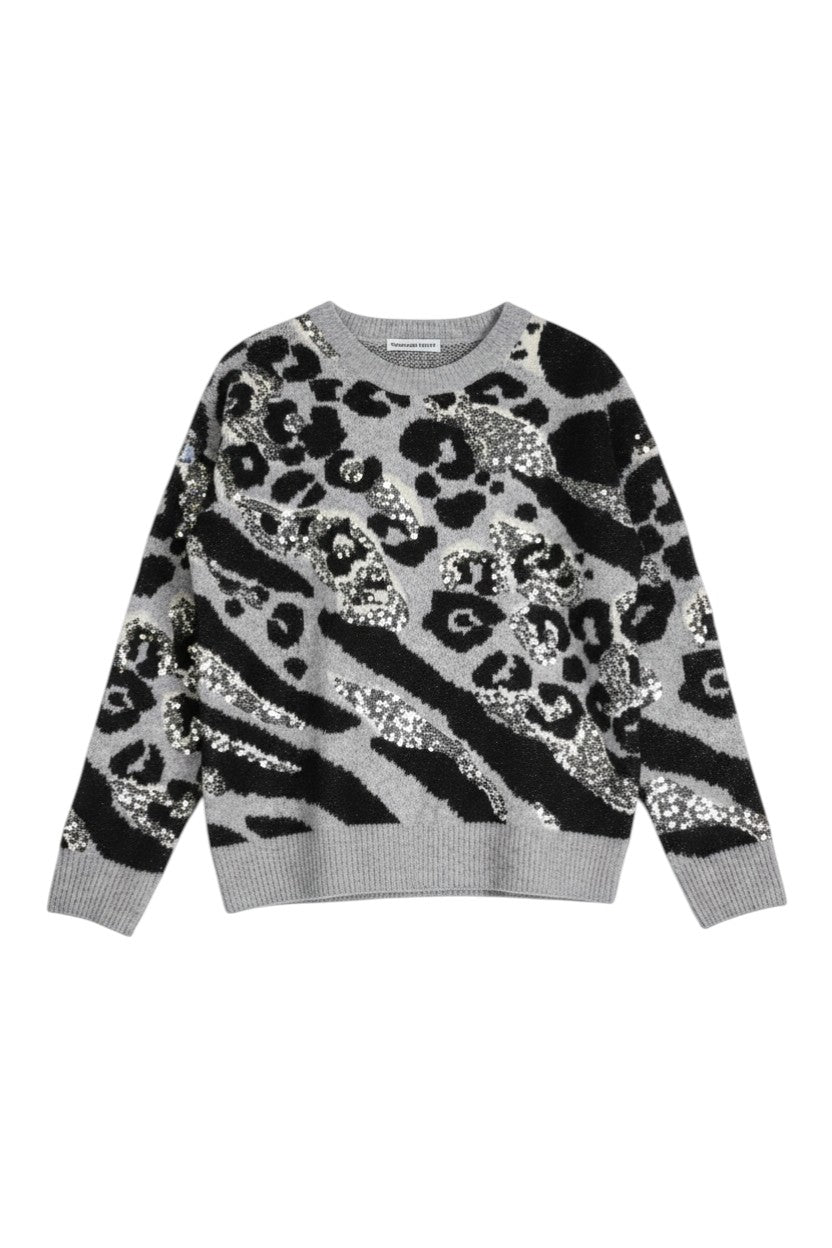 Grey Leopard Sequin Jumper