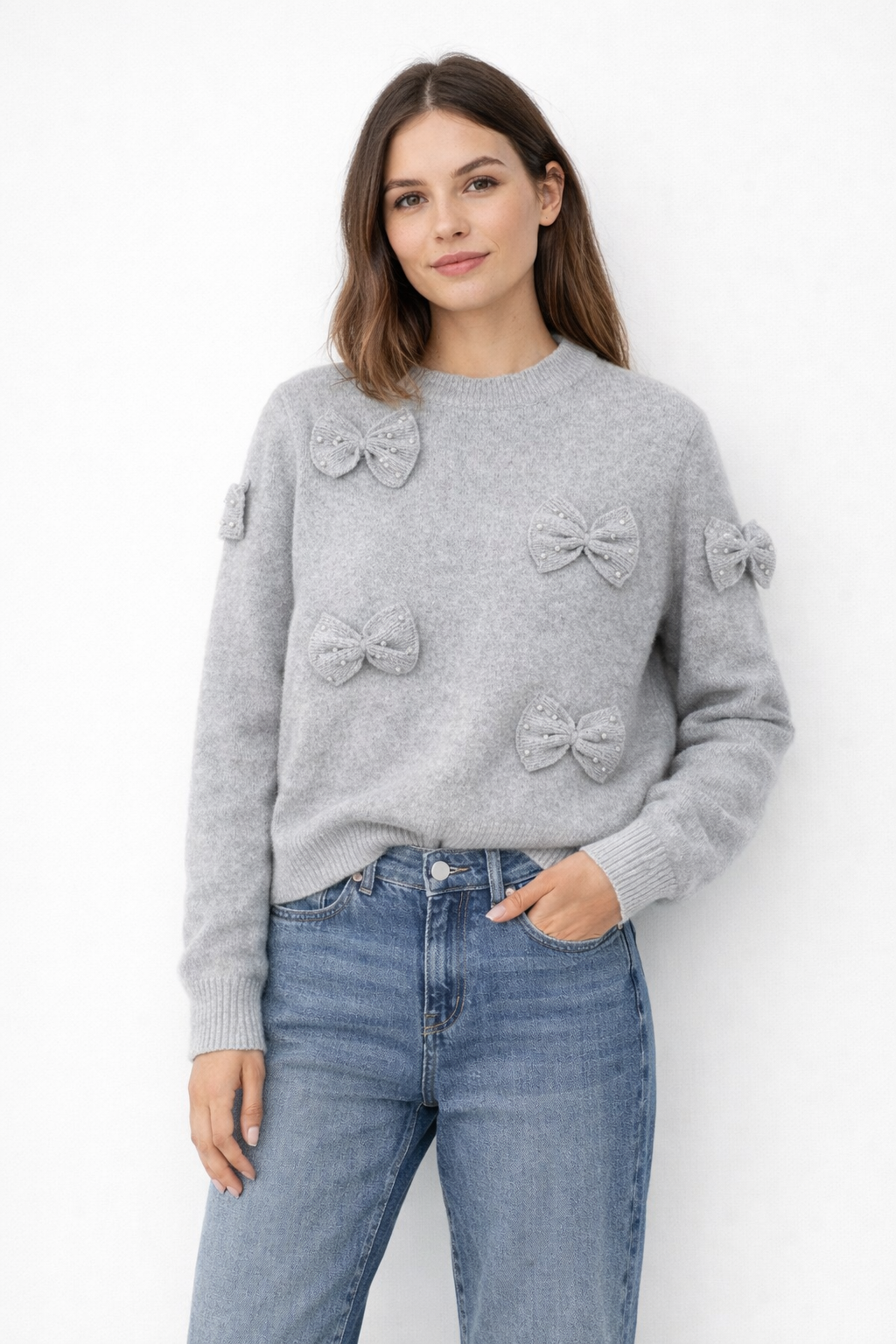 Grey bow jumper knitwear