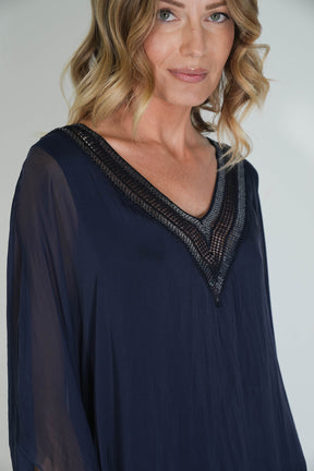 Ink V Sequin Silk Poncho