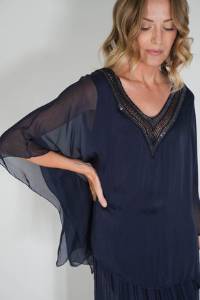 Ink V Sequin Silk Poncho
