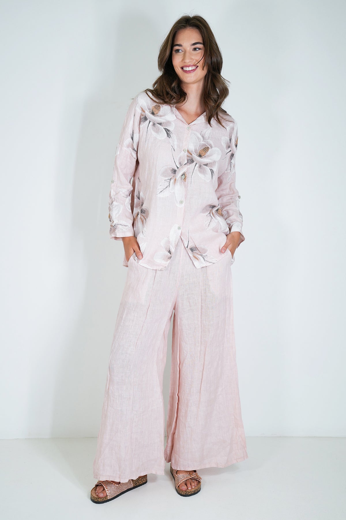 Blush Linen Wide Leg Pant