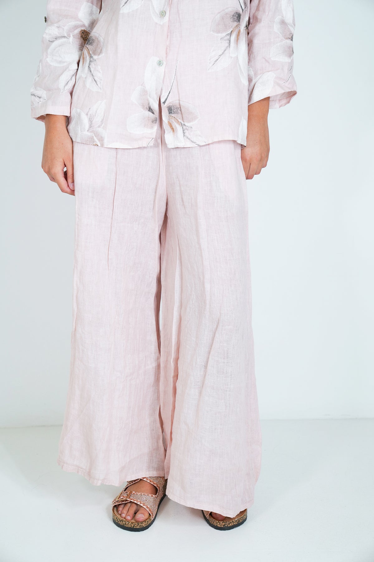 Blush Linen Wide Leg Pant