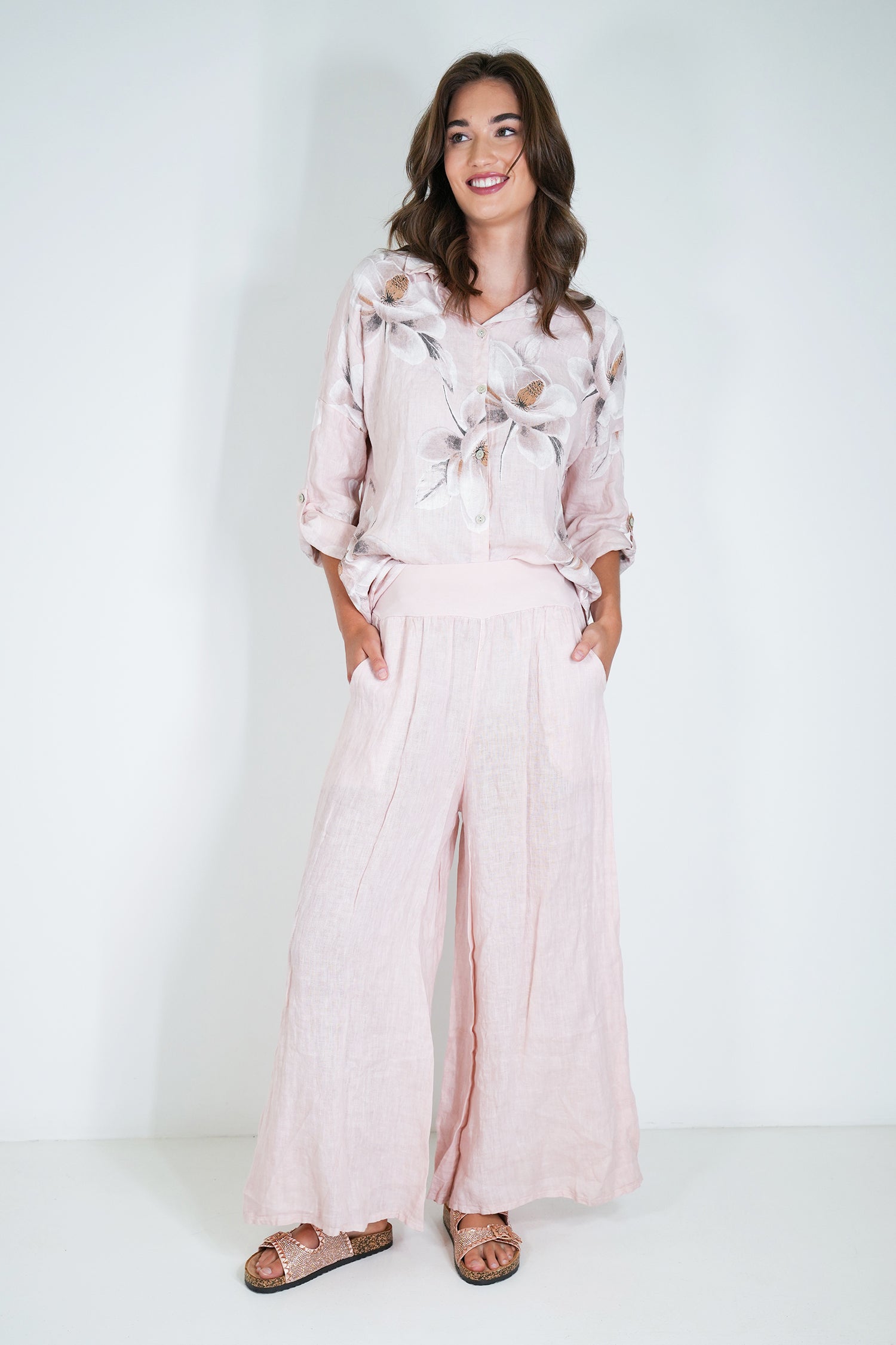 Blush Linen Wide Leg Pant