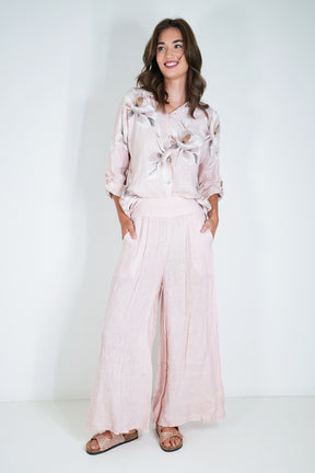 Blush Linen Wide Leg Pant