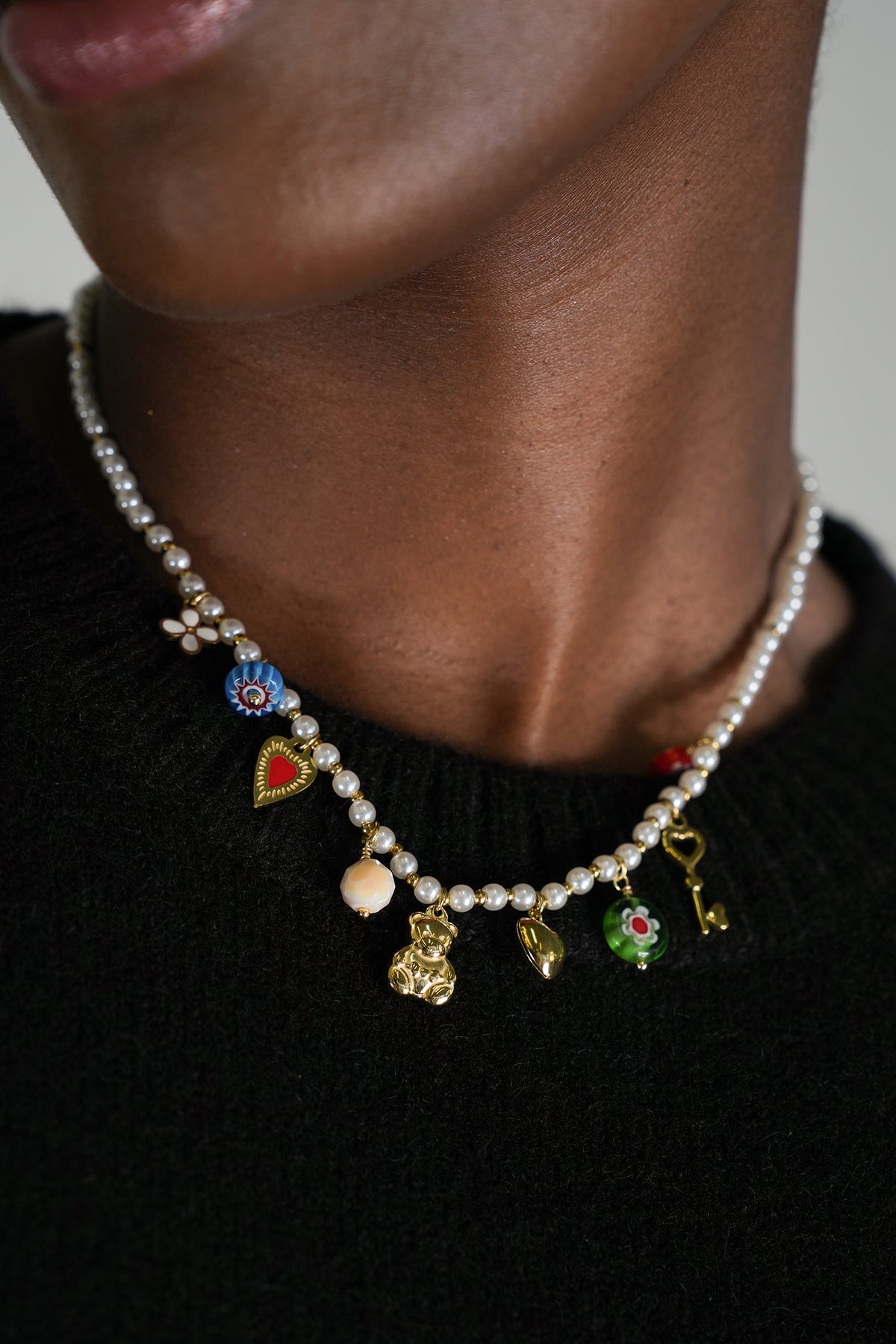 Pearl Teddy Charm Necklace