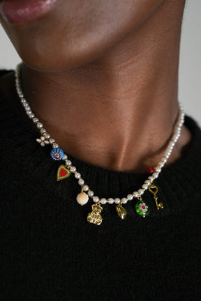 Pearl Teddy Charm Necklace