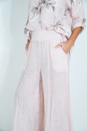 Blush Linen Wide Leg Pant