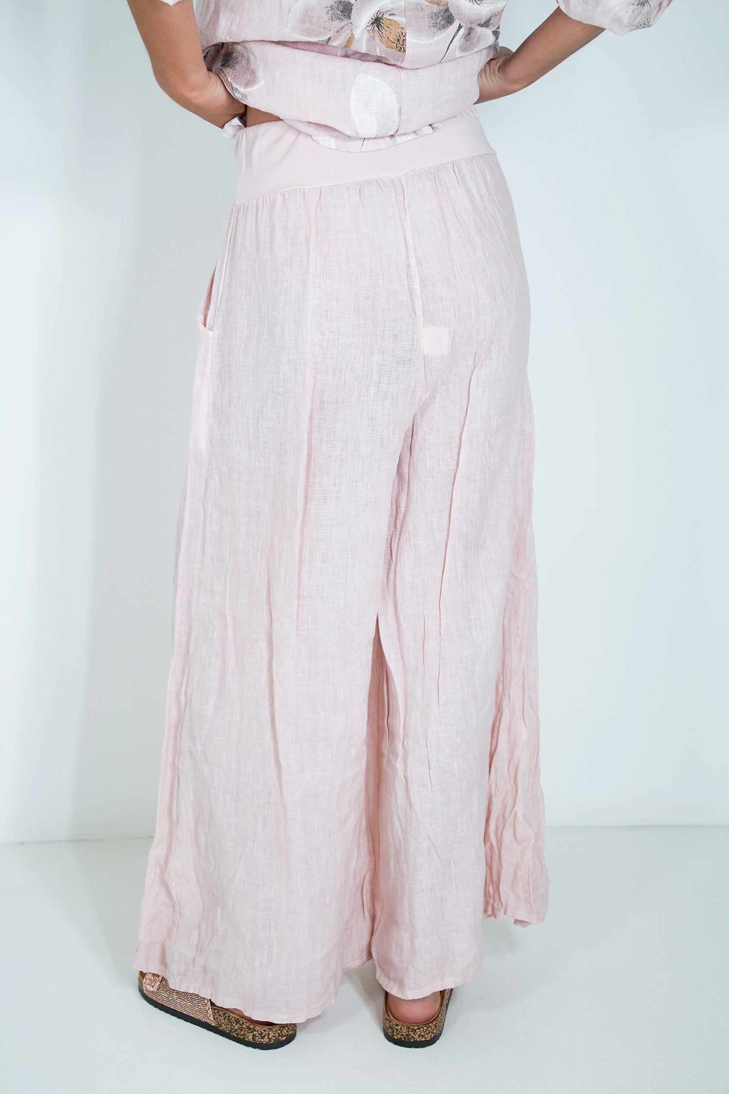 Blush Linen Wide Leg Pant