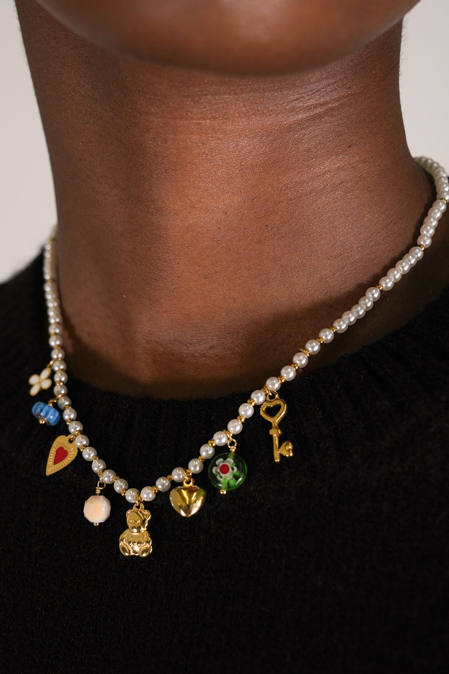 Pearl Teddy Charm Necklace