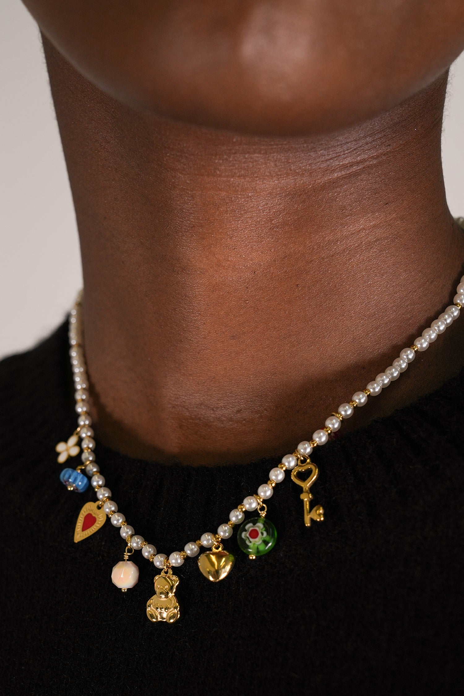 Pearl Teddy Charm Necklace