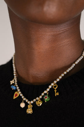 Pearl Teddy Charm Necklace