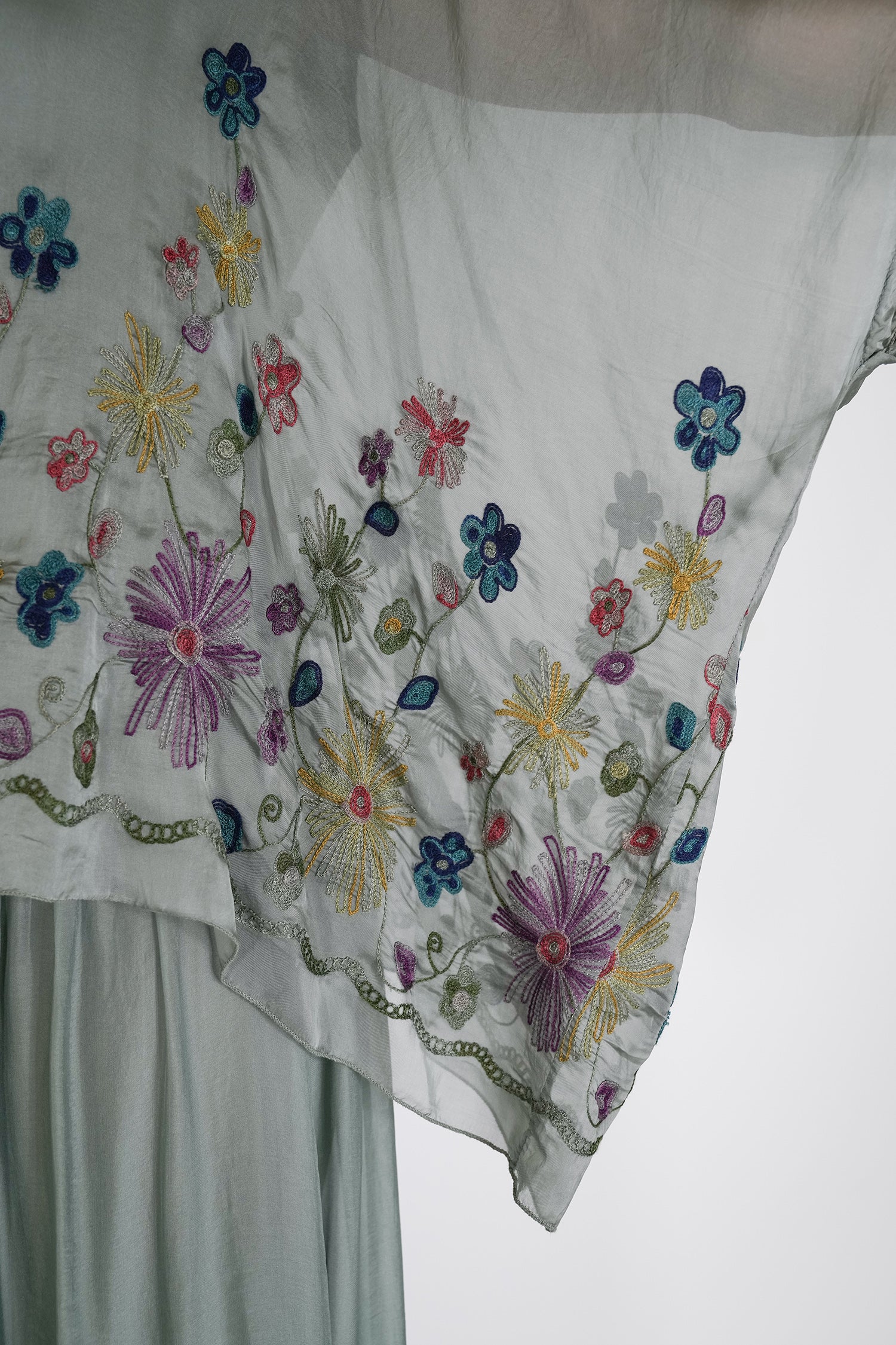 Olive Embroidered Silk Poncho