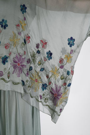 Olive Embroidered Silk Poncho