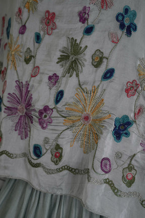 Olive Embroidered Silk Poncho