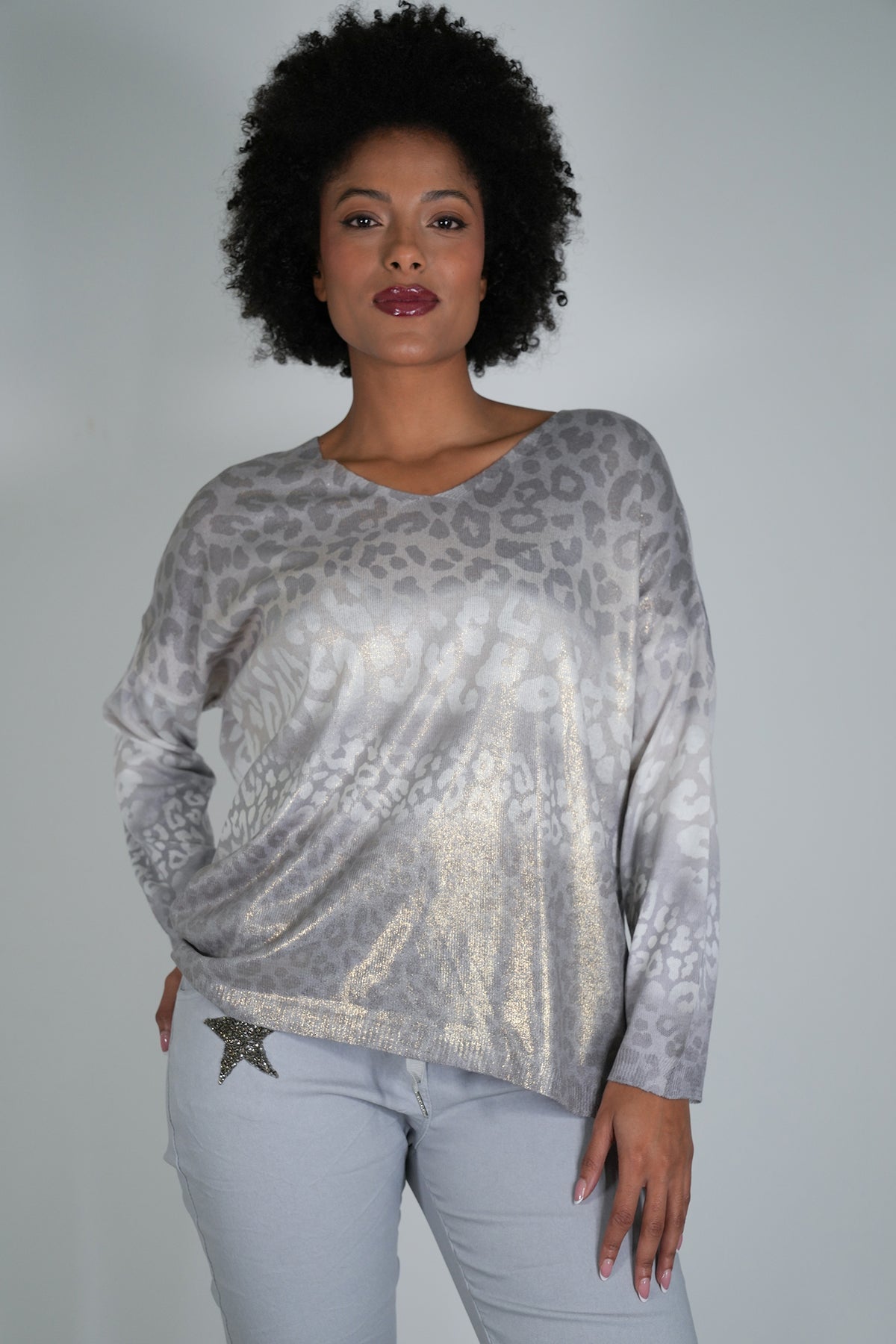 Silver Shimmer Leopard Knit