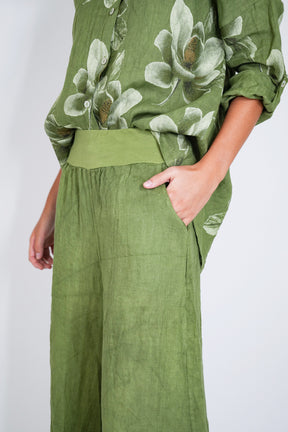 Green Linen Wide Leg Pant