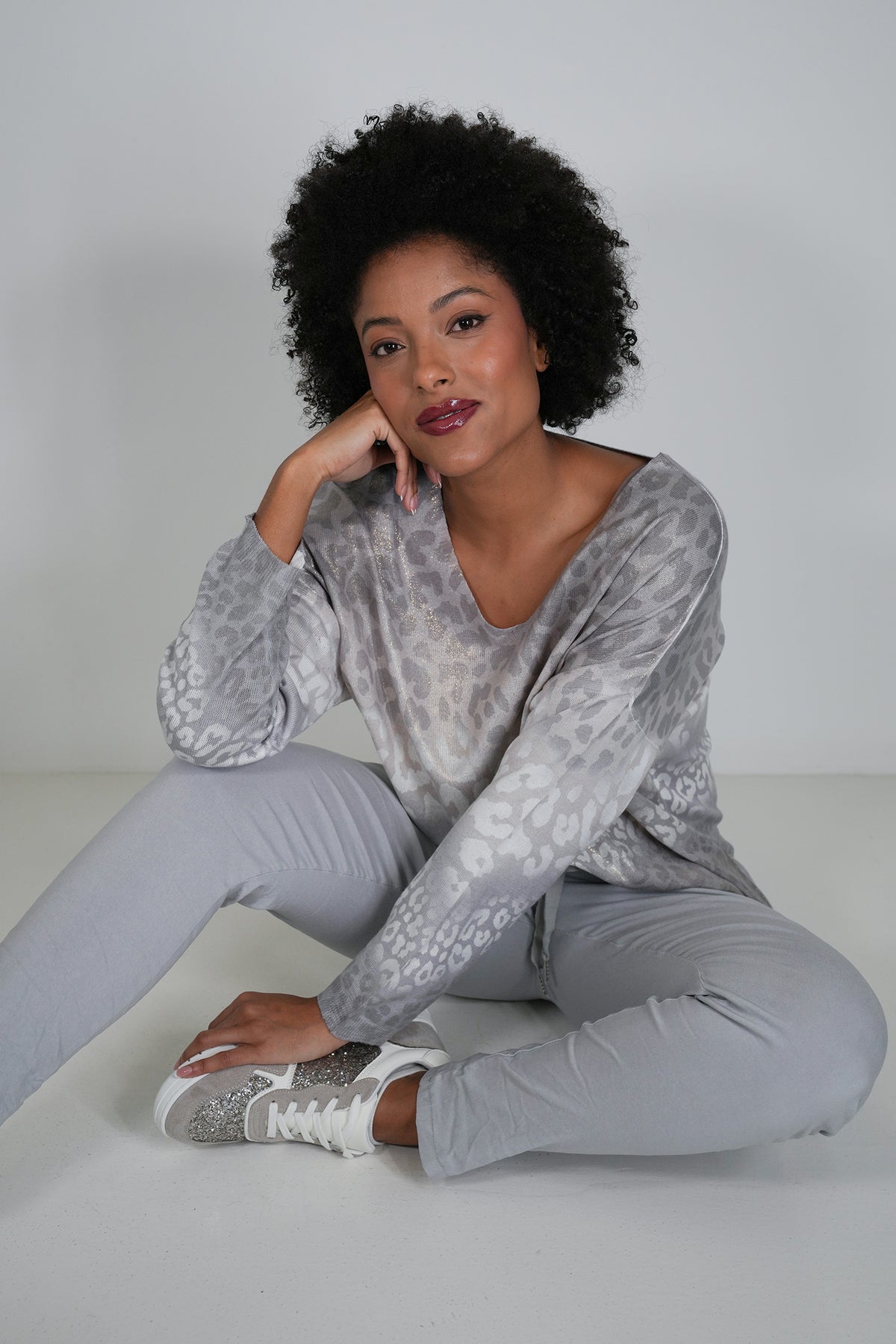 Silver Shimmer Leopard Knit