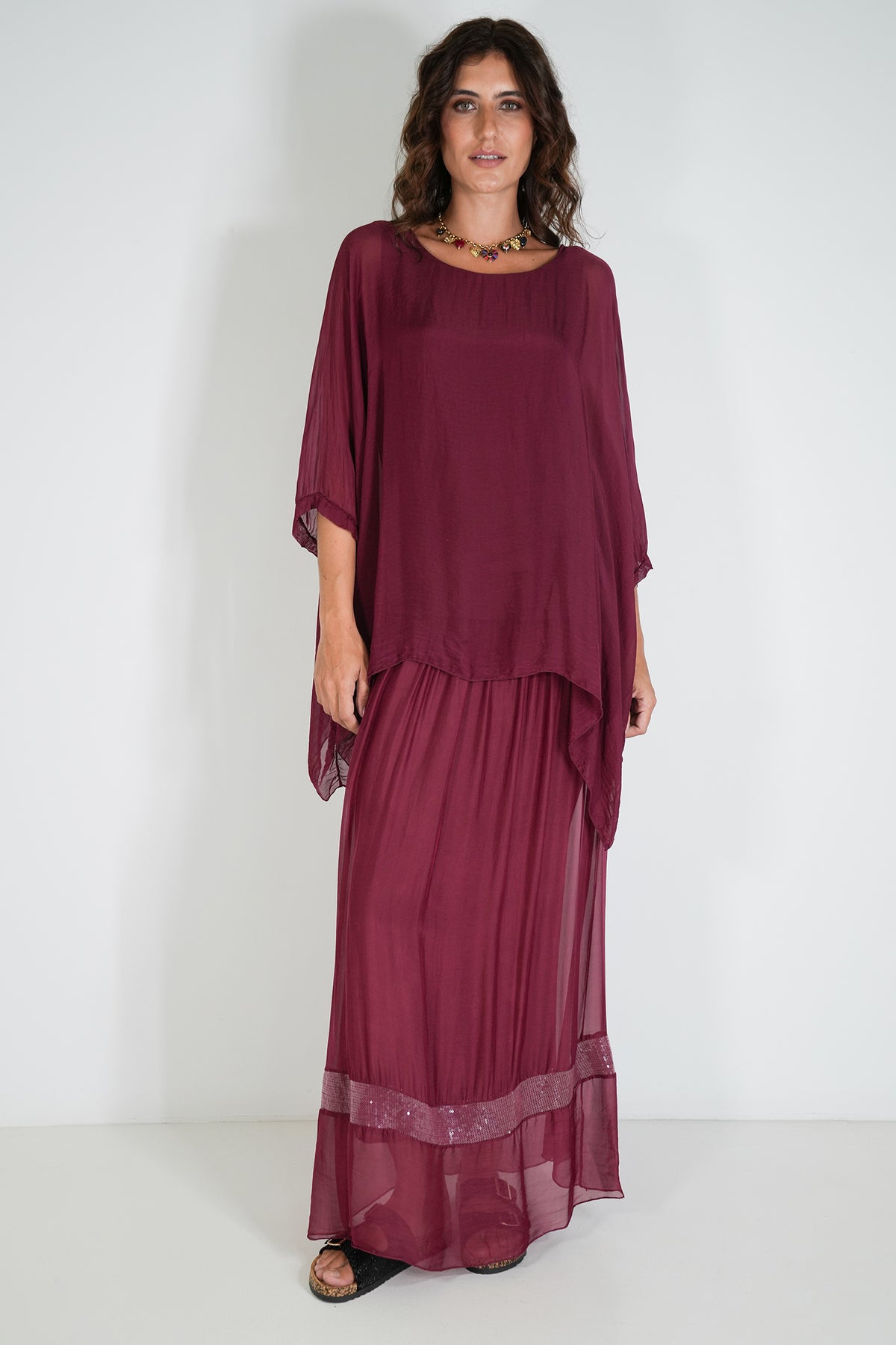 Burgundy Sequin Silk Skirt