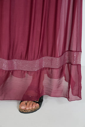 Burgundy Sequin Silk Skirt