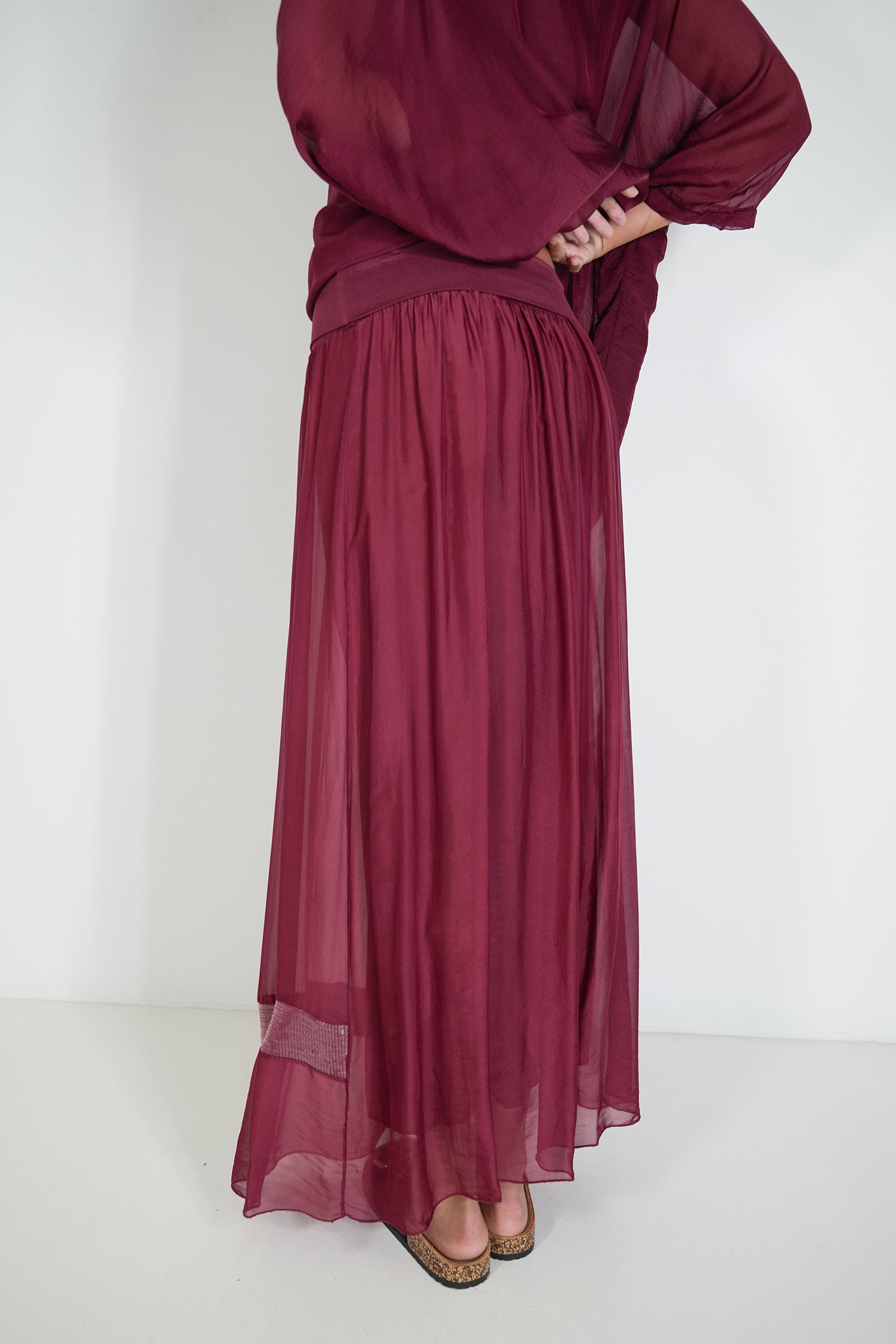 Burgundy Sequin Silk Skirt