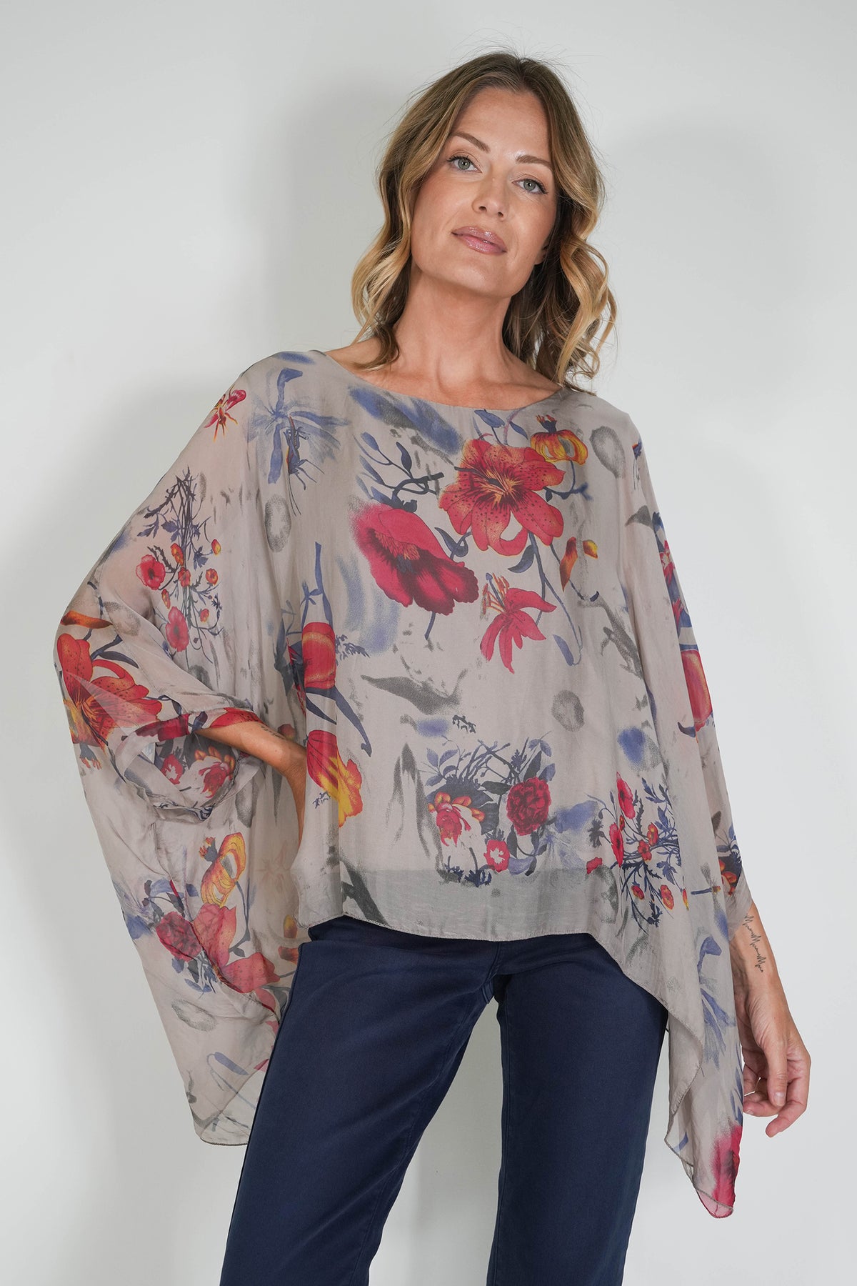 Taupe Janna Silk Poncho
