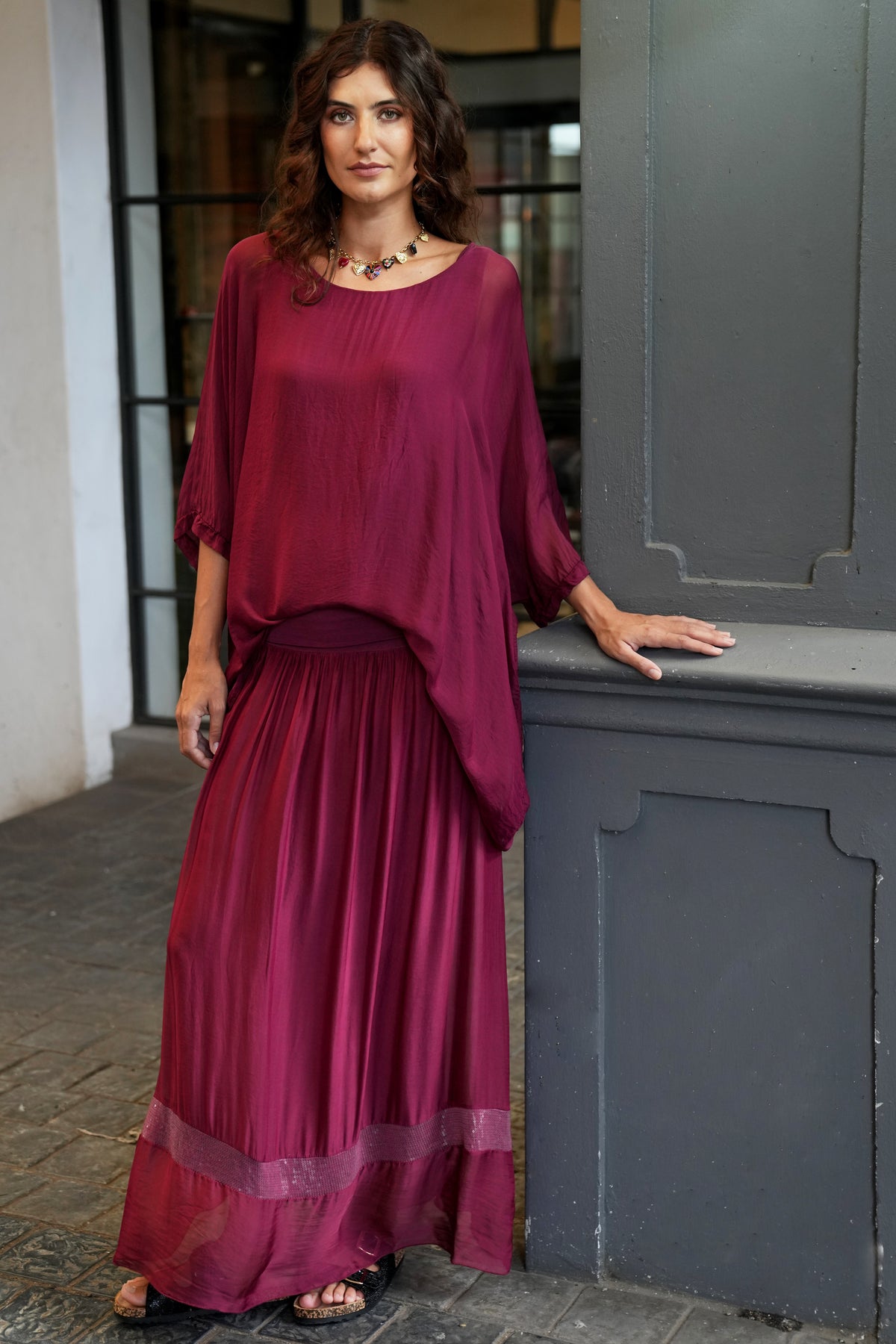 Burgundy Sequin Silk Skirt