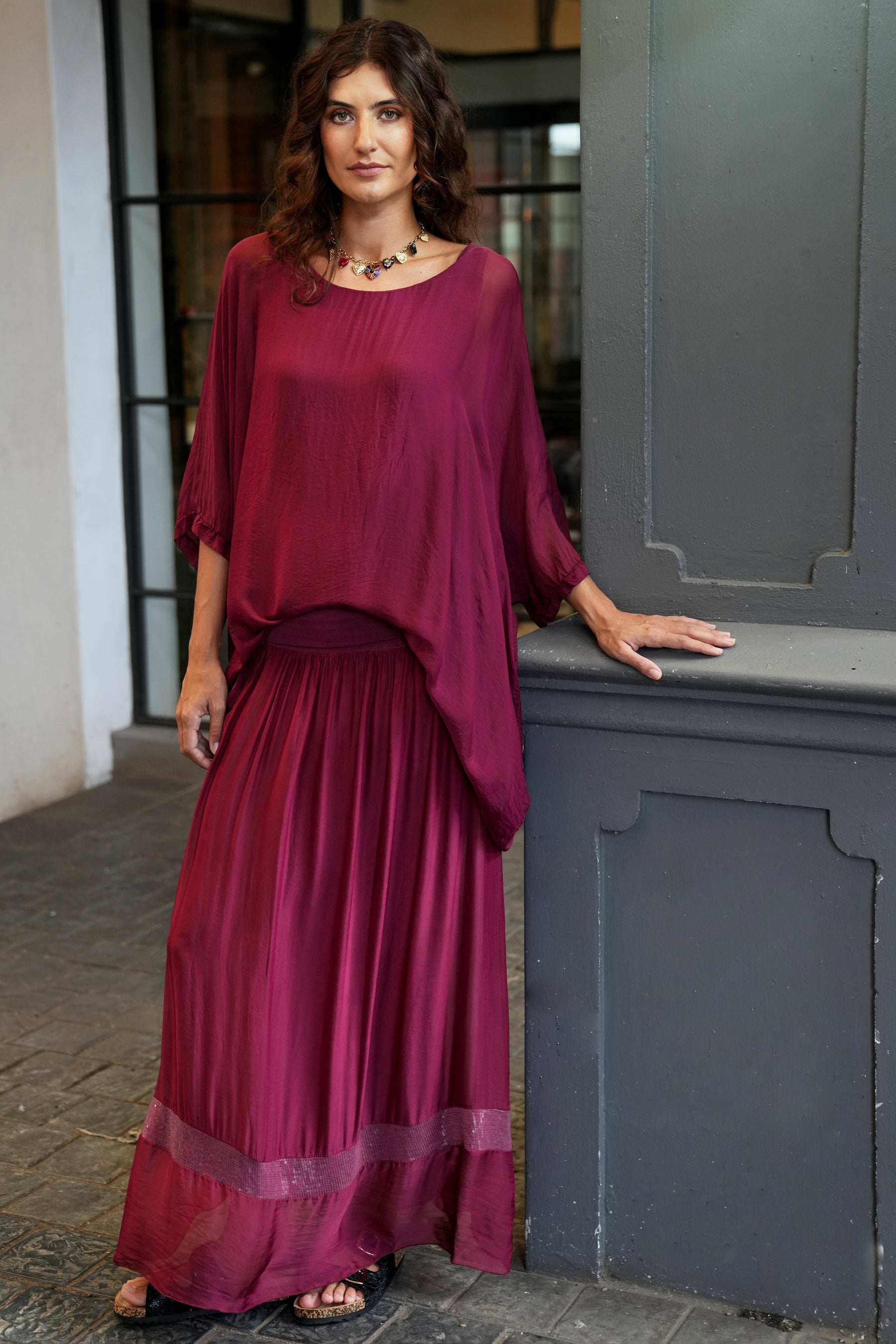 Burgundy Sequin Silk Skirt