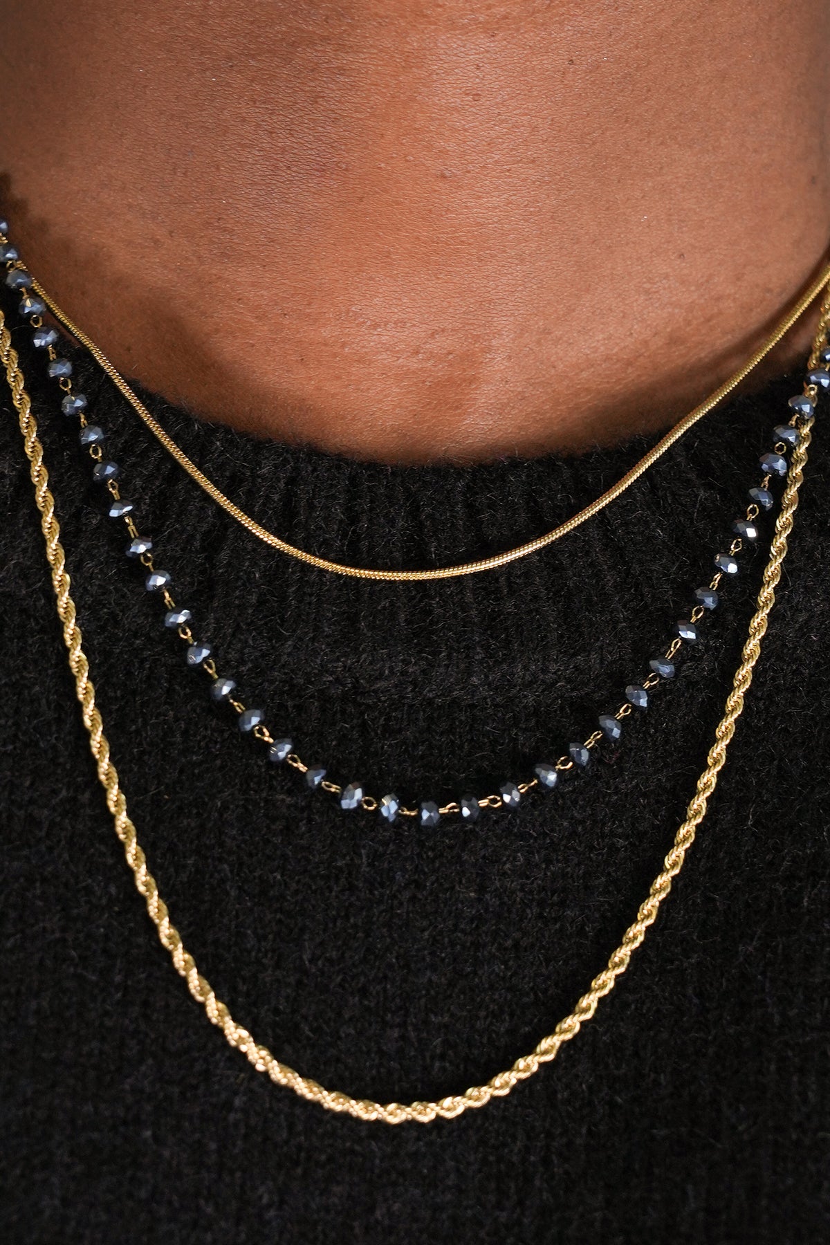 Blue Beaded Three Stranded Necklace