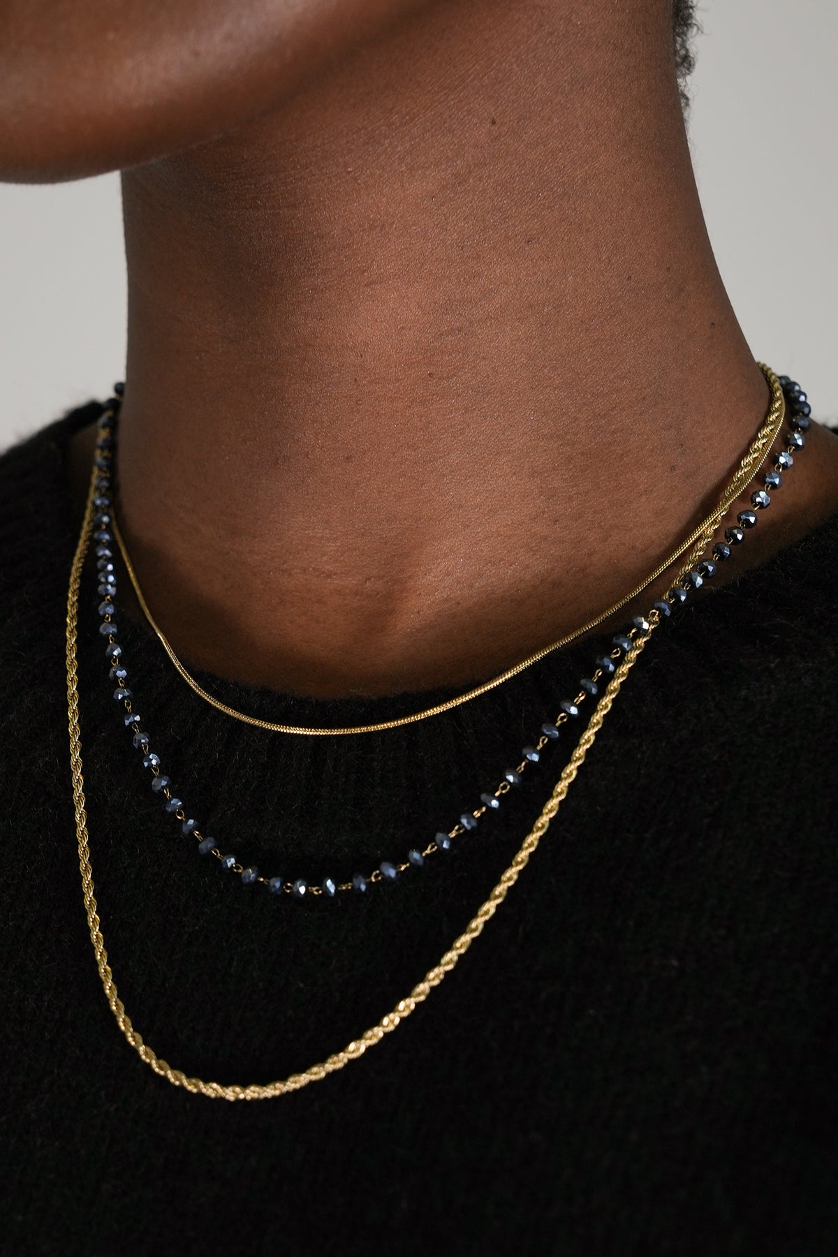 Blue Beaded Three Stranded Necklace