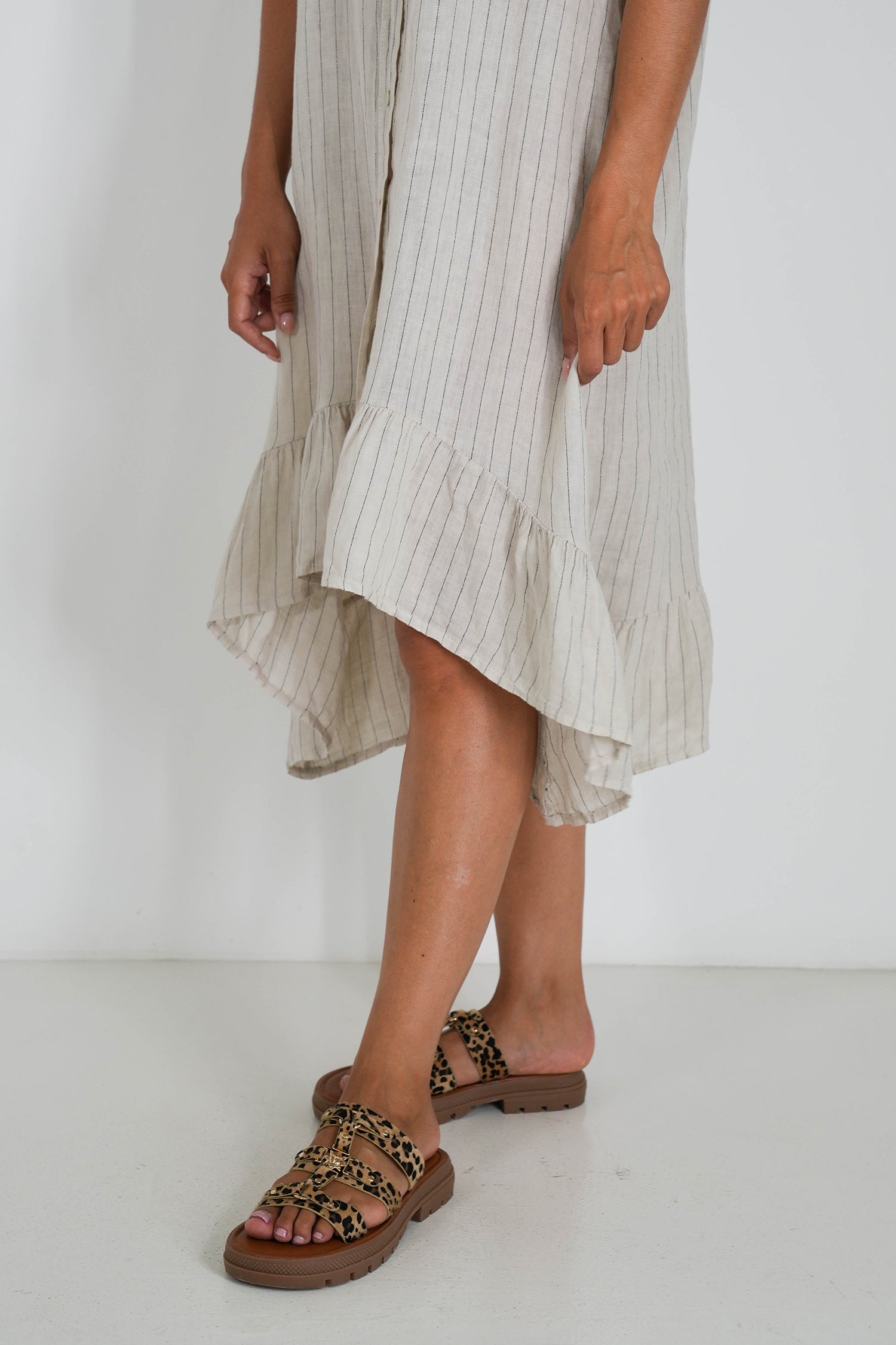 Cream Striped Linen Dress