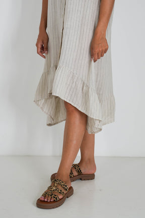 Cream Striped Linen Dress