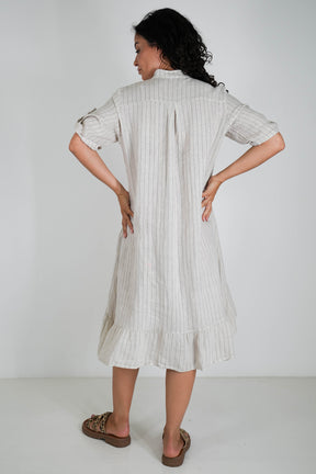 Cream Striped Linen Dress