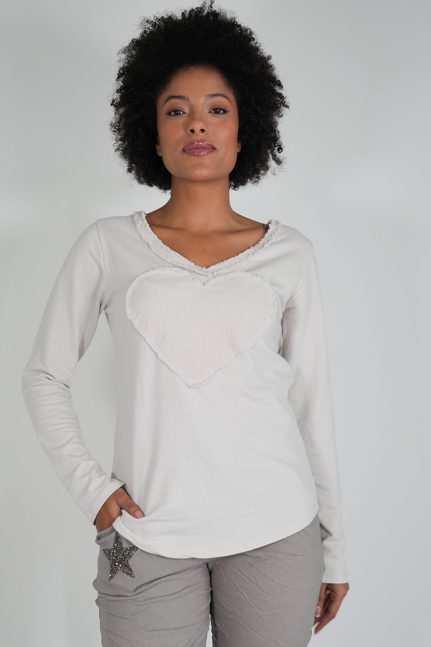 Cream Heart V Top