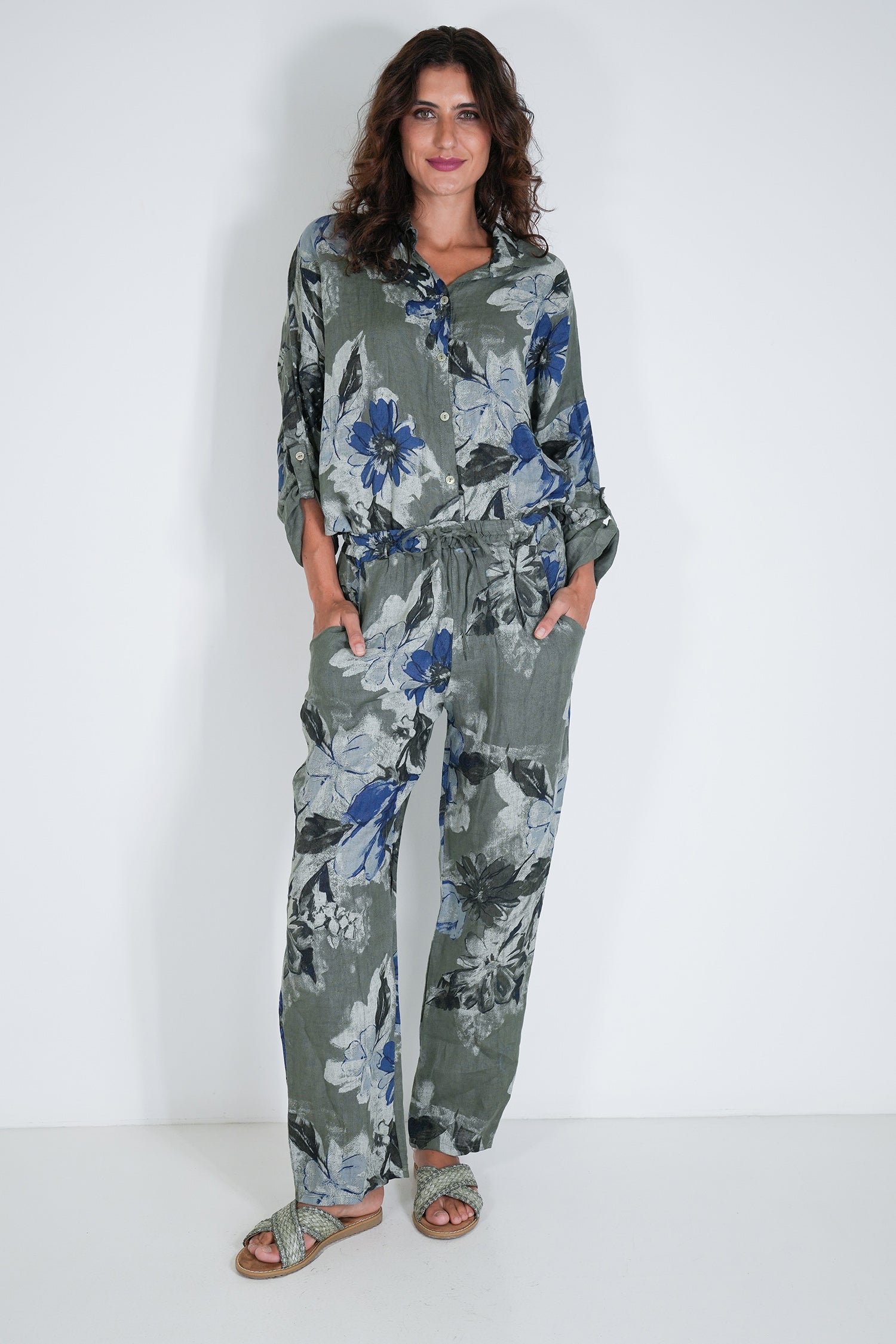 Olive Delphine Linen Pant