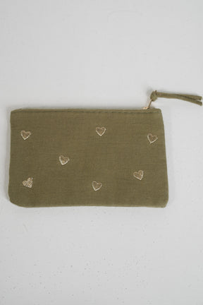 Olive Heart Zip Bag