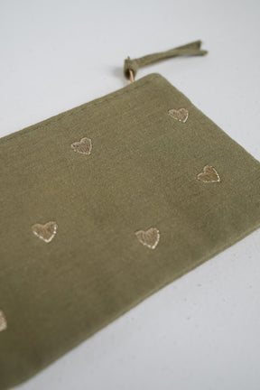 Olive Heart Zip Bag