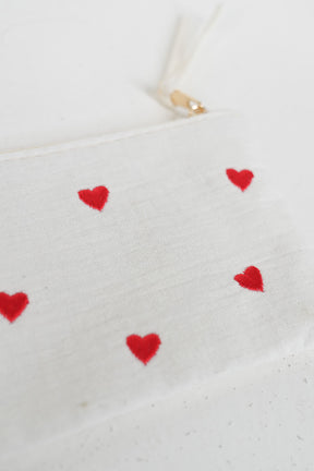 Cream Heart Zip Bag