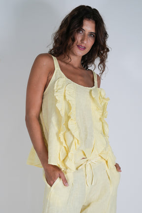 Lemon Frill Linen Top