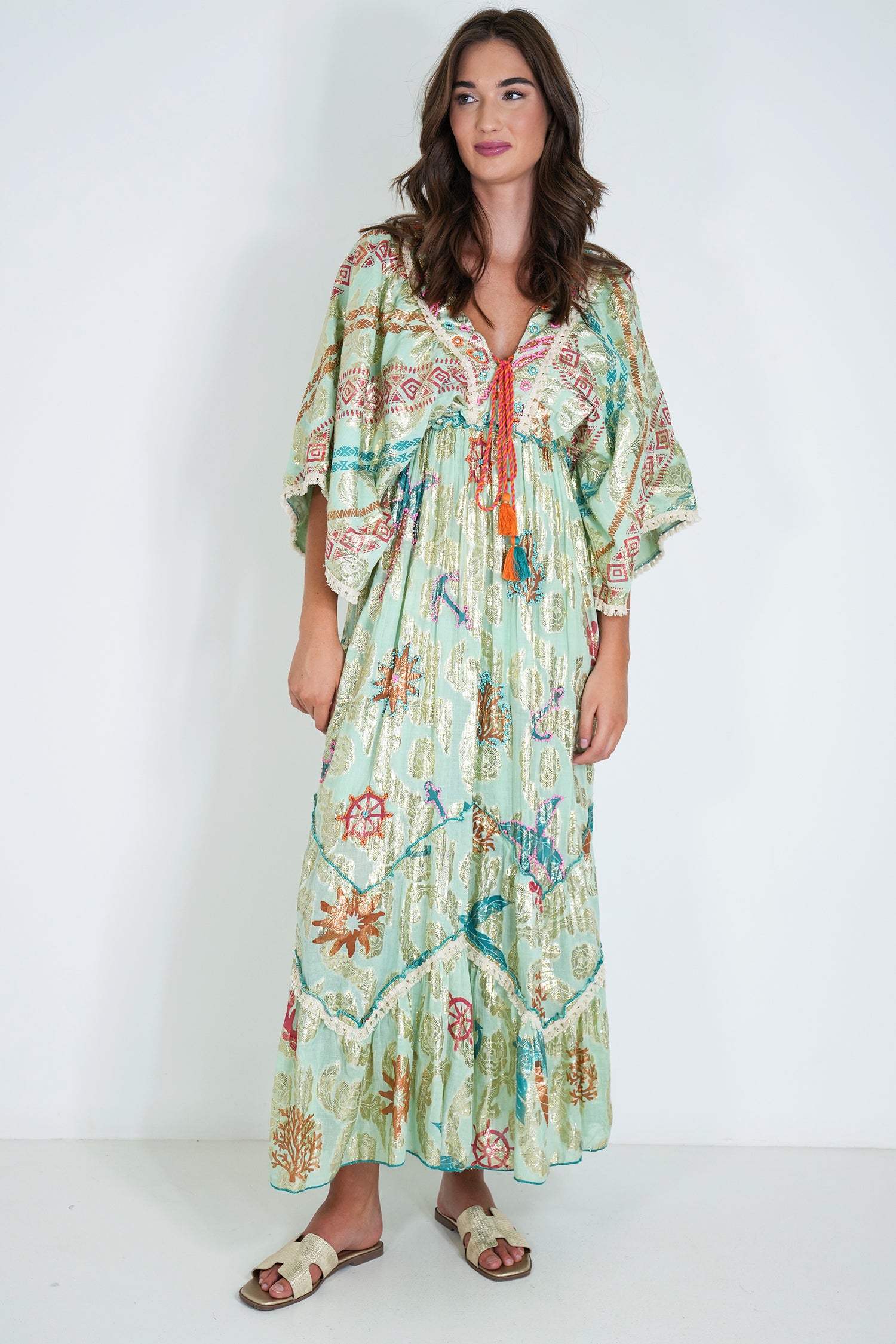 Sage and Gold Foil Shazia Dress