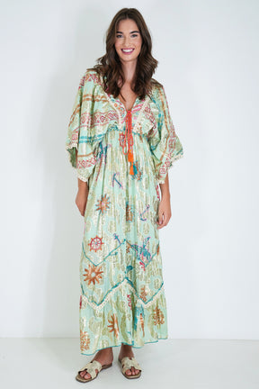 Sage and Gold Foil Shazia Dress